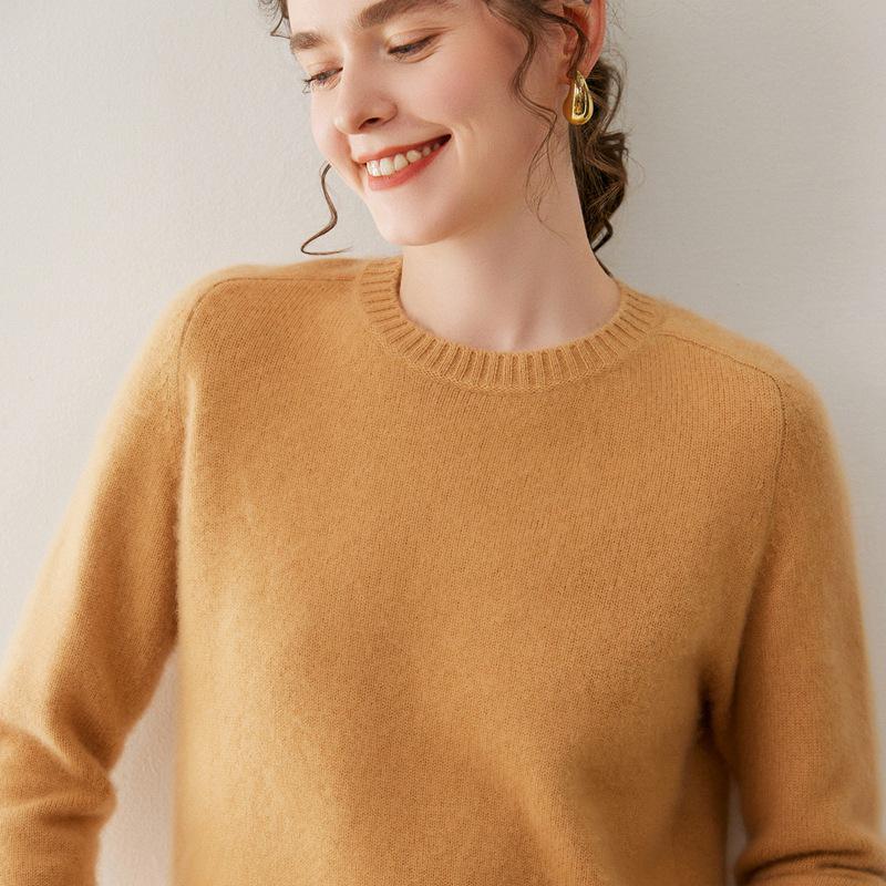 Women's Cashmere Sweater - 2025 Autumn/Winter, Round Neck, Thick, Solid Color, Loose Fit, Slimming Base Layer.