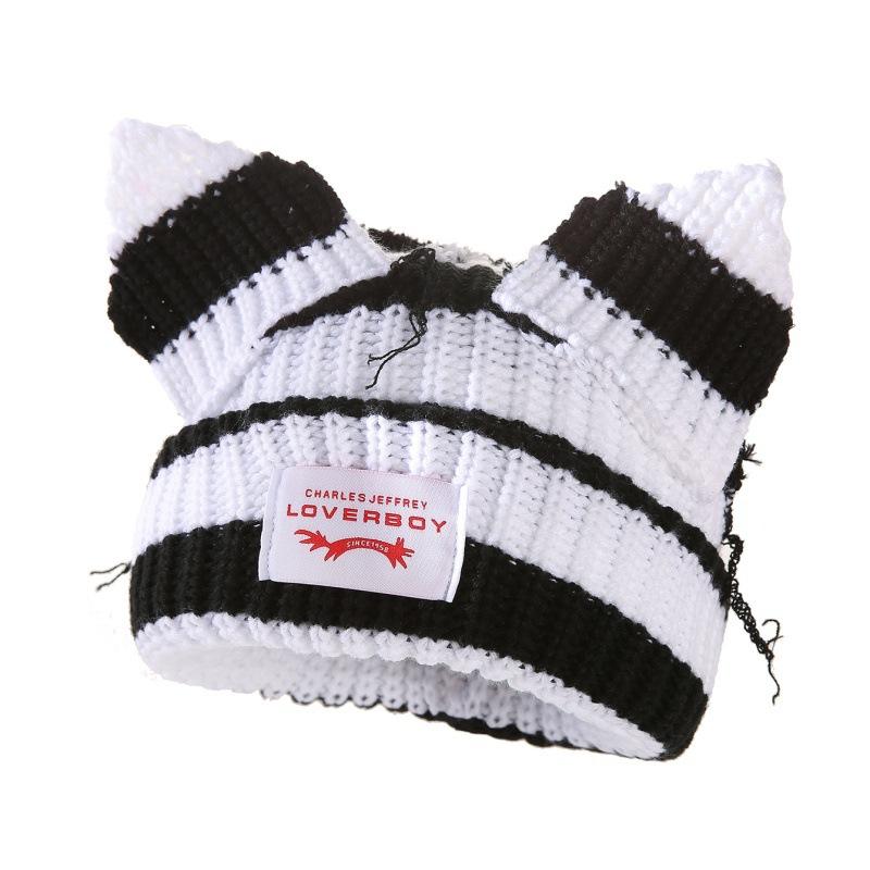 Custom Logo New Casual Knitted Beanie, French-style Knit Hat, Korean-style Cute Fox Ear Wool Hat for Daily Use and Cosplay