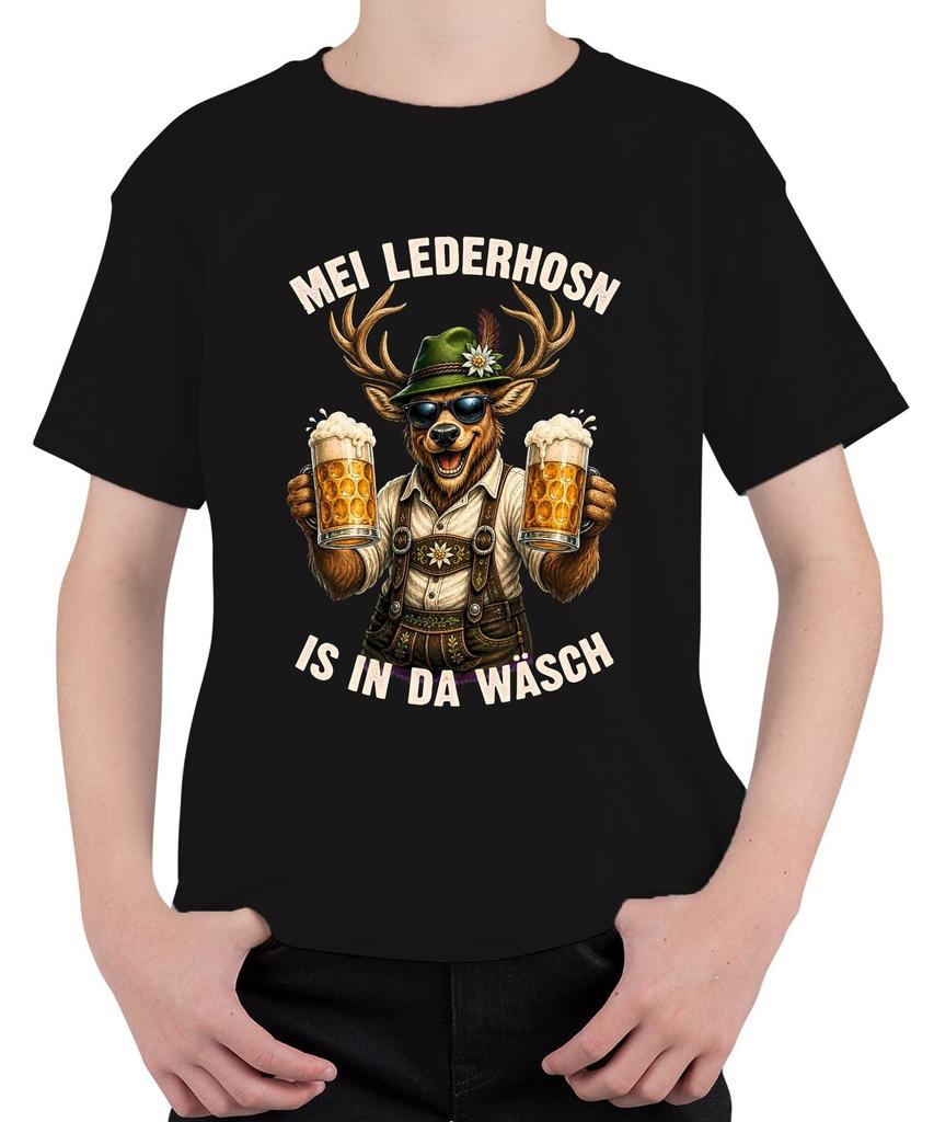 Mei Lederhosn is in da Läundry Deer Oktoberfest Lederhosen Dirndl Kids T-Shirt