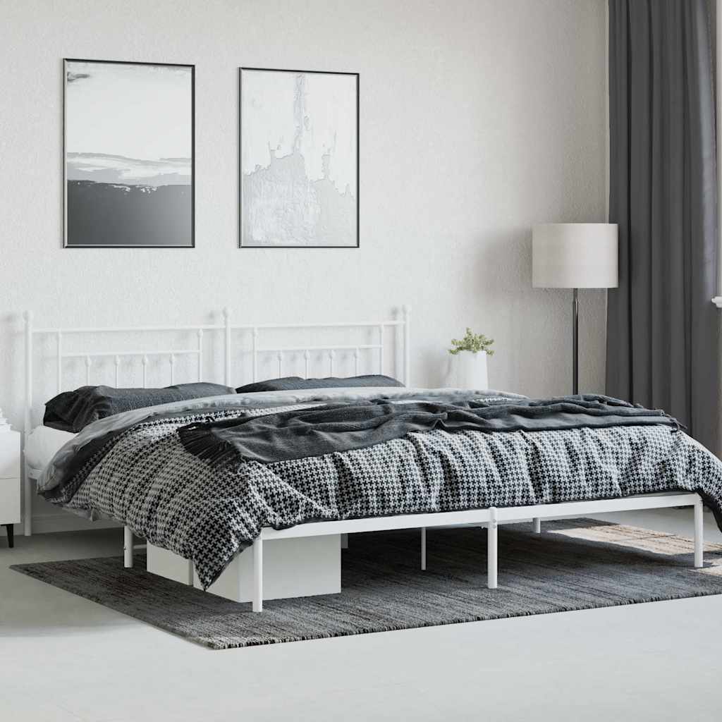Vidaxl Металлическая Рама Кровати С Изголовьем, Белая, 200X200 См