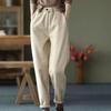 Women's Casual Elastic-Waist Trousers - Plush or Non-Plush, Solid Colors, Autumn/Winter Fashion, Long Harem Style