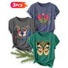Three-piece set Vintage butterfly print short-sleeve retro round neck T Fresh and natural style loose-fitting shirt 2026 Elegant spring and summer