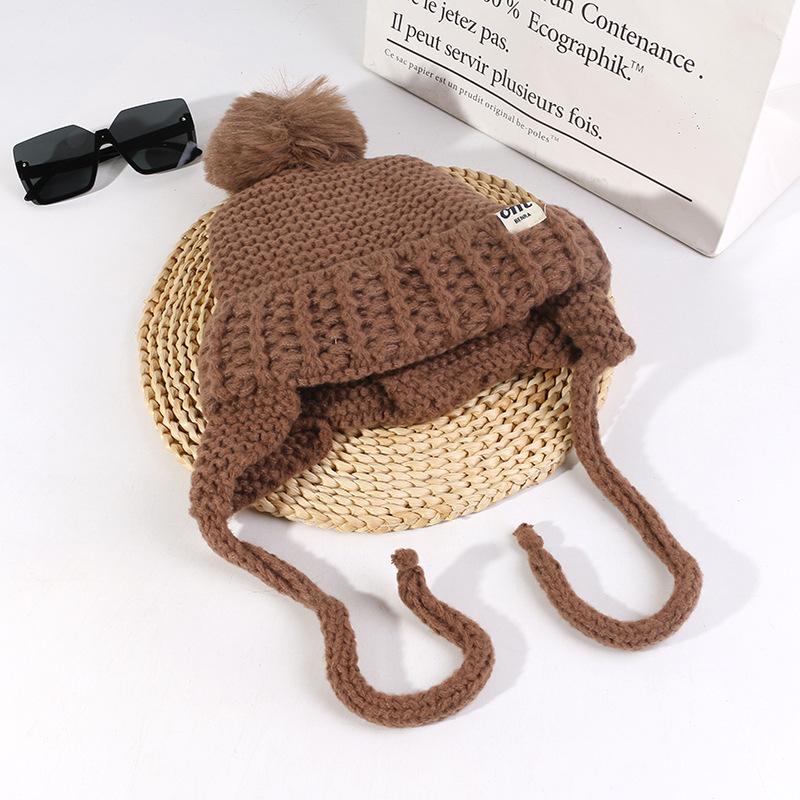 Женская модная осенне-зимняя универсальная шерстяная шапка в корейском стиле, с защитой ушей и теплая, милая вязаная шапка с шерстяным помпоном, шапка-пуловер от холода