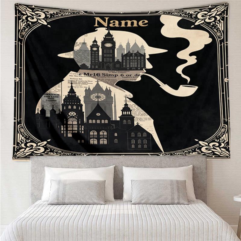 Custom Name Sherlock Holmes Print Tapestry, Backdrop, Easy Setup, Ideal for Bedroom, Office & Living Room, with Aesthetic Wall Hanging Decor.