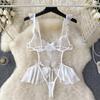 Porno Sheer Lace Nightwear Playsuits Women Sheath Hollow Out Lingerie Ruffles Jumpsuits Female Short Transparent Sexy Bodysuits 2024