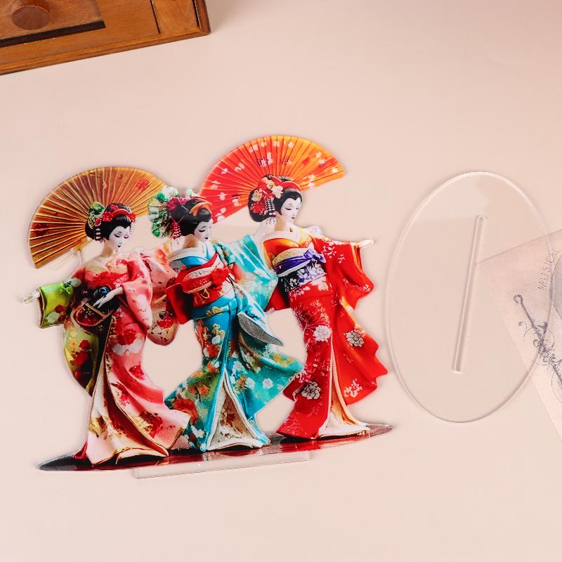 Japanese Geisha Statue Acrylic Lightweight Tabletop Ornament Creative Traditional Decor for Office Home Workspace Accent