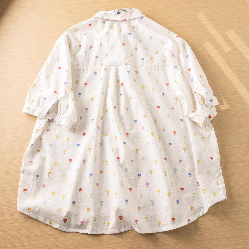 Одежда в японском стиле Сладкие рубашки и блузки с цветочной вышивкой и принтами Женские хлопковые вязаные рубашки с цветами