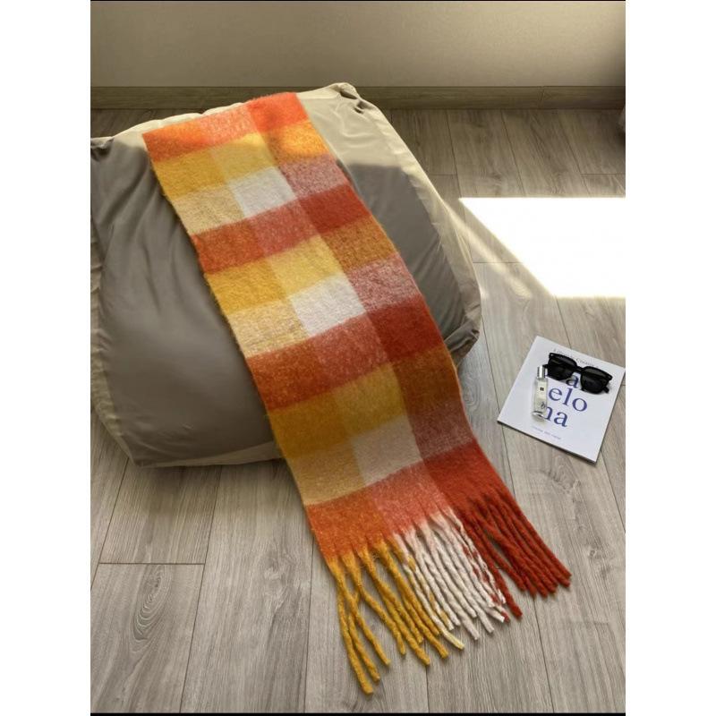 Autumn and Winter New European and American Ac Plaid Scarf Women's Fashion Contrasting Color Warm Couple Student Scarf Thickened Shawl