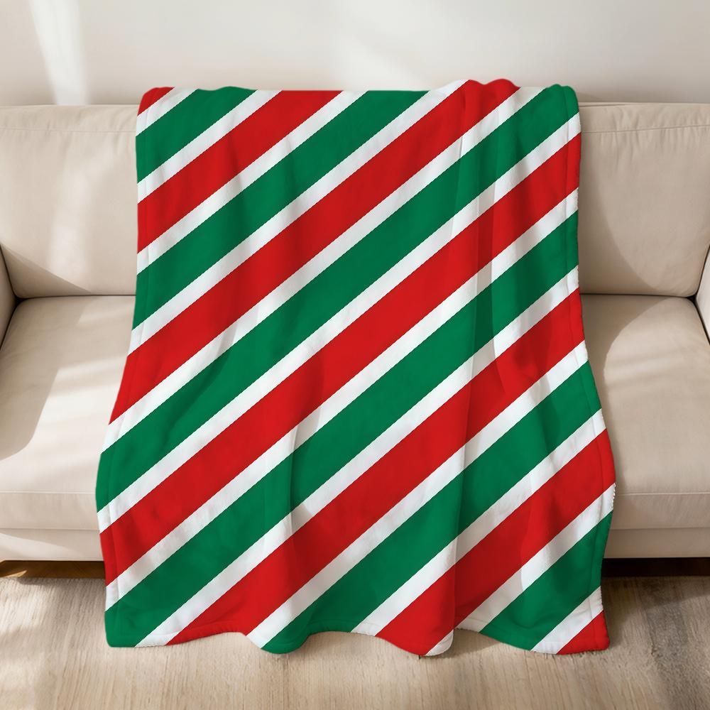 Christmas Pattern Red Green Stripes Flannel Soft Warm Plush Blanket Sofa Living Room Pet Hogar Bedroom Gift Home Car Portable