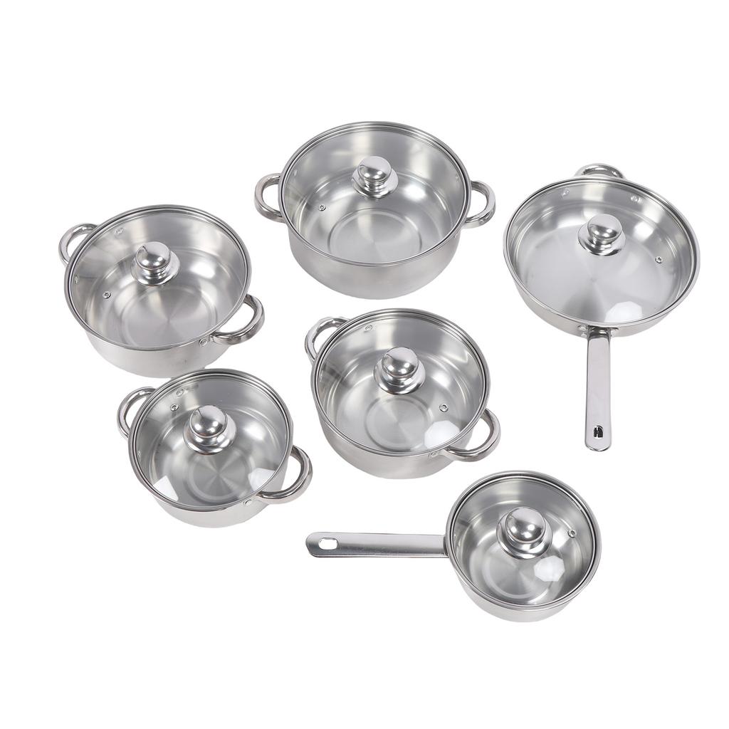 Набор из 6 кастрюль и сковородок из нержавеющей стали, равномерный нагрев, утолщенная, легко моющаяся посуда с крышками