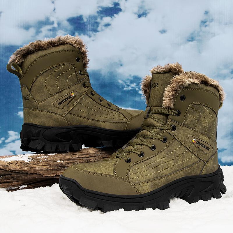Genuine Leather Men Boots Winter With Fur Warm Snow Boots Men Casual Shoes Hiking Sneakers High Top Ankle Boots Outdoor Shoes