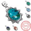 925 Sterling Silver Pendant Women Gemstone Handmade Jewelry Wedding Gift Amazonite Angelite Blue Opal Botswana Agate Mohave Azurite Chrysocolla