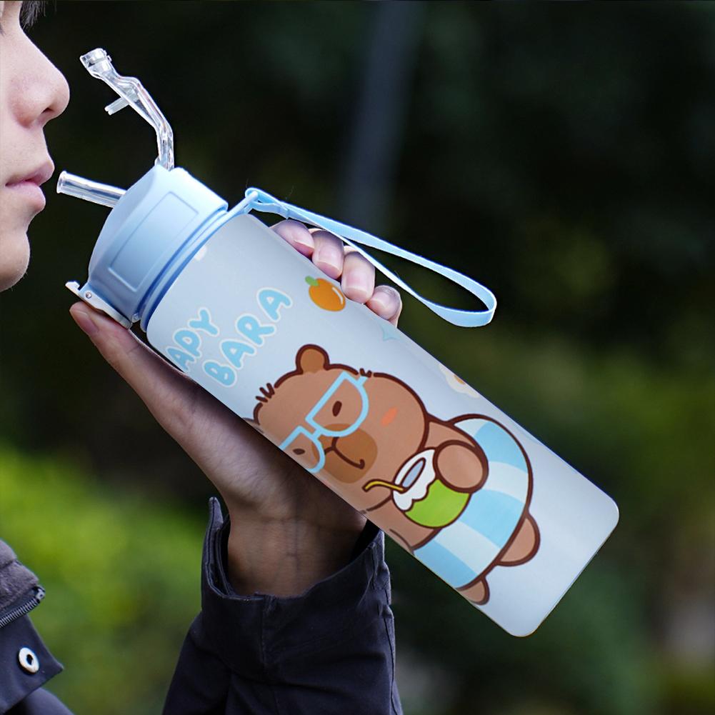 700ml Capybara Portable Drinking Bottle with Straw & Handle Kawaii Water Bottle Large Capacity for Boys Girls Daily Use