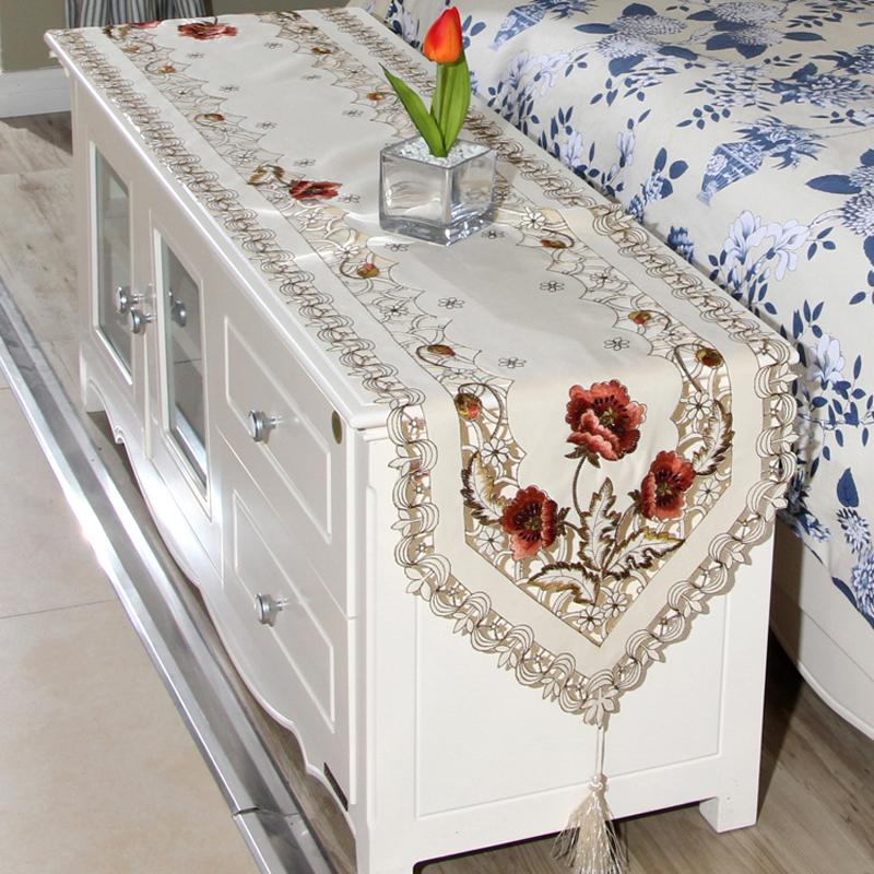 Tablecloth Embroidered Table Runner Gauze Flower Translucent Floral Lace Decor