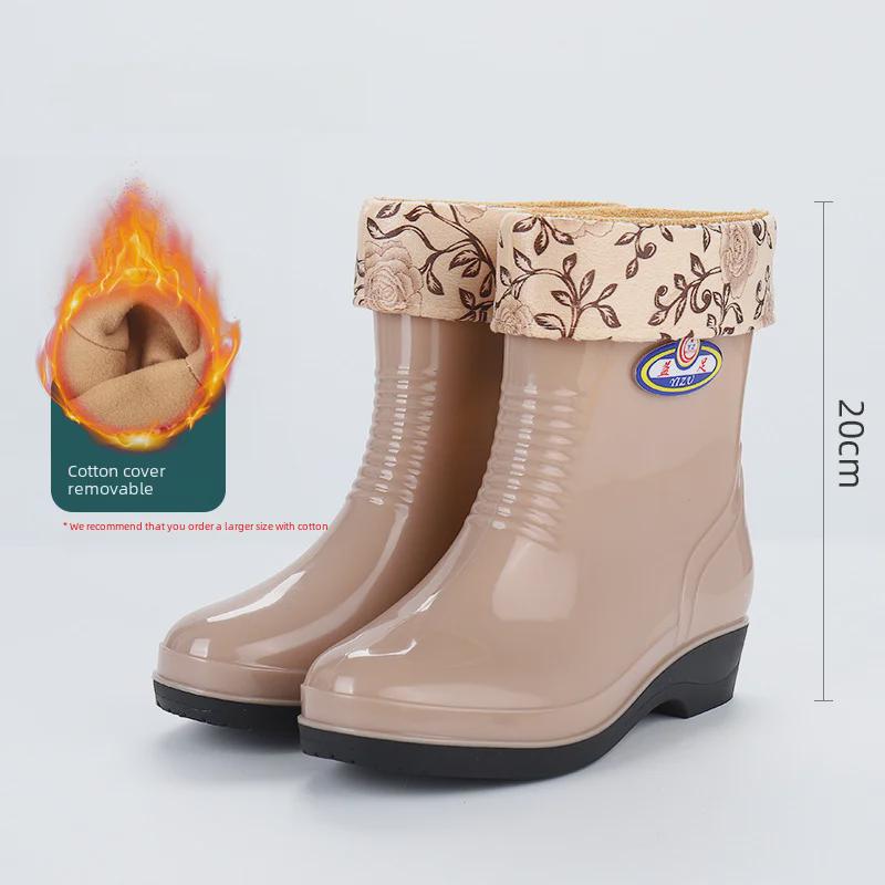 Women's Waterproof Mid-Tube Winter Rain Boots - Non-Slip, Velvet-Lined, Fashionable, Thickened for Warmth