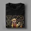 Футболка Tung Tung Tung Sahur для мужчин, 100% хлопок, повседневная, с круглым вырезом, итальянская футболка 'Brainrot', с коротким рукавом, большие размеры