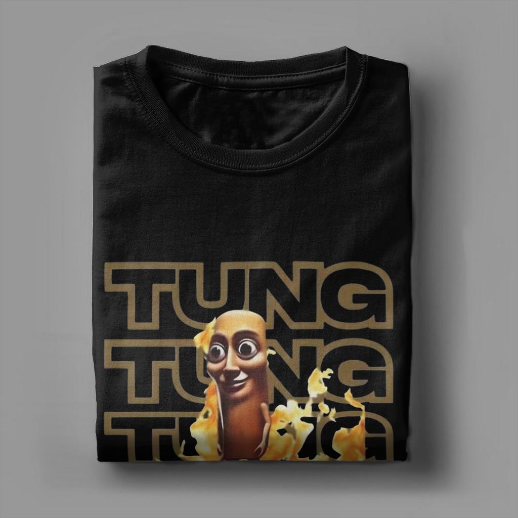 Футболка Tung Tung Tung Sahur для мужчин, 100% хлопок, повседневная, с круглым вырезом, итальянская футболка 'Brainrot', с коротким рукавом, большие размеры