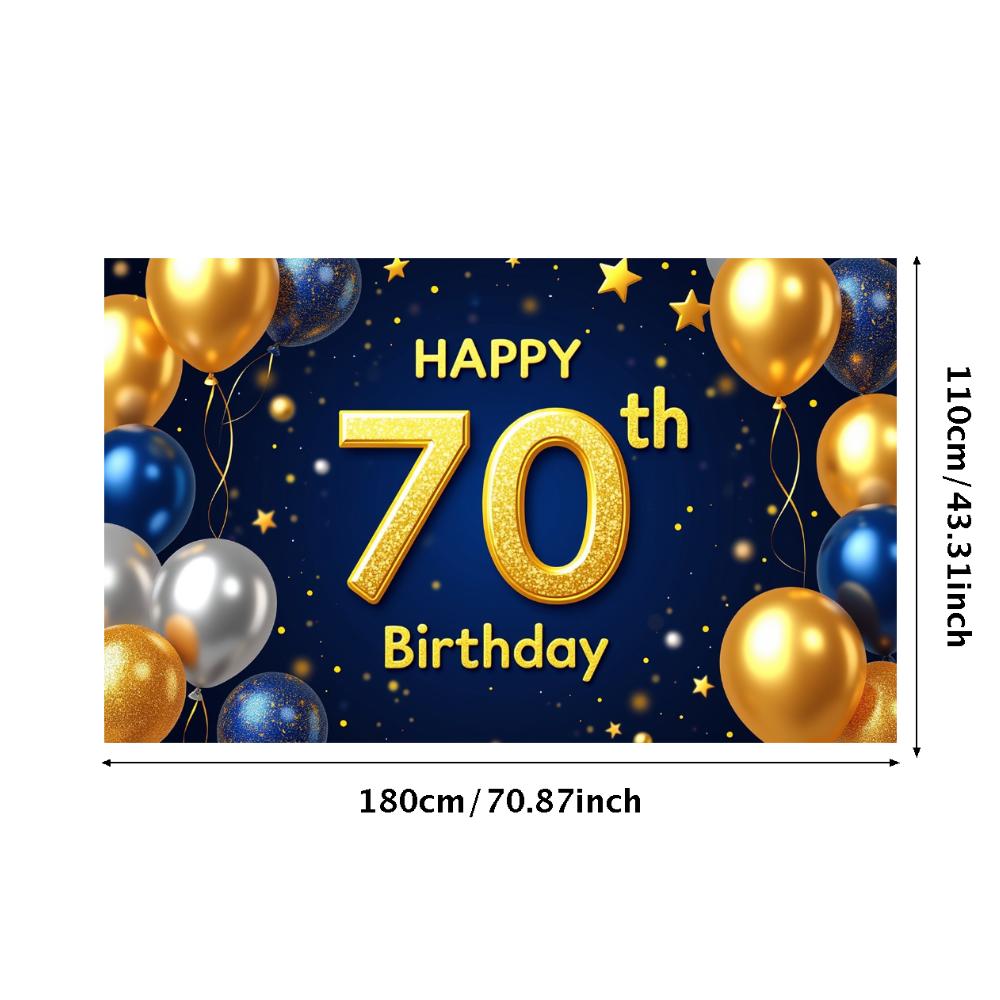 Счастливого 70-летия Баннер Фон Черный золотой Украшения для вечеринки по случаю дня рождения Фотоаксессуары Блестящий Шарик Фон