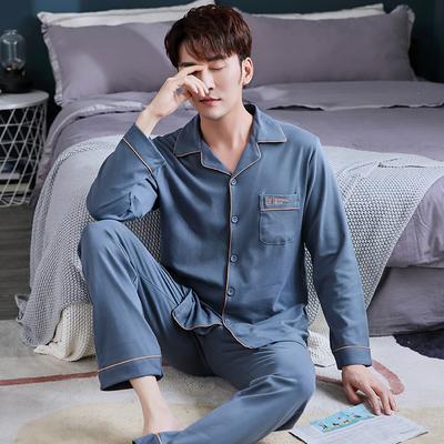 Однотонная пижама мужская весенне-осенняя из чистого хлопка с длинным рукавом, домашняя одежда, мужской осенний хлопковый тонкий костюм-двойка Цинчжун