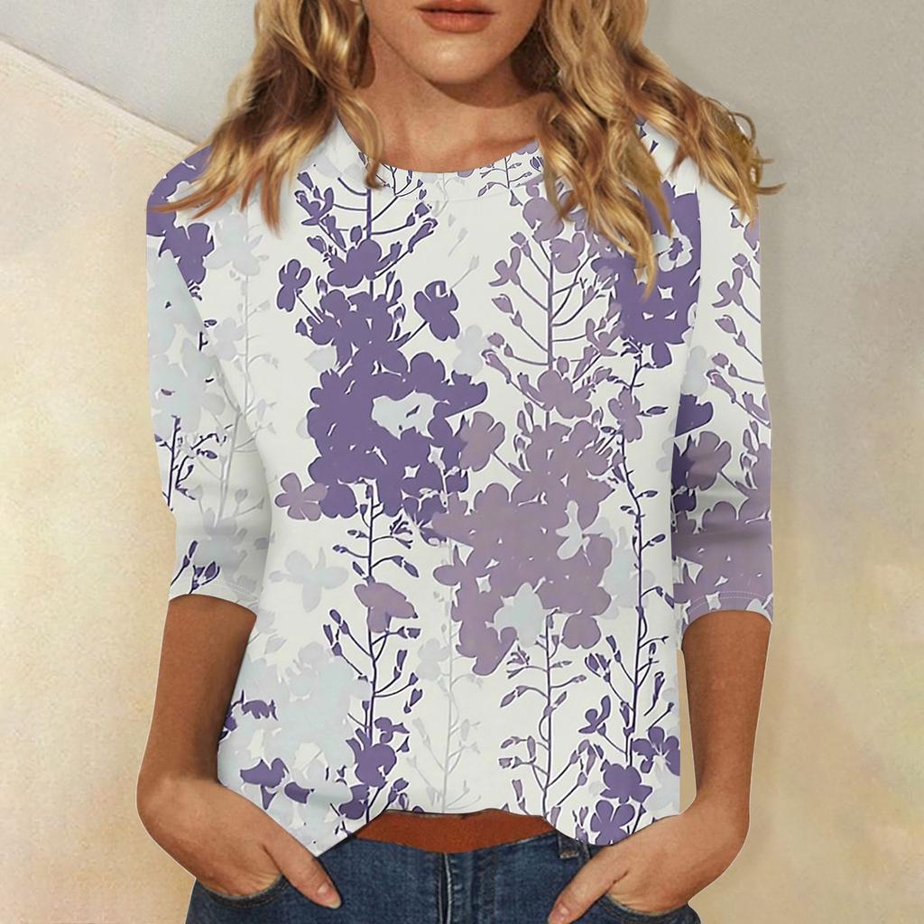 Рубашки с рукавом 3/4 для женщин, футболки с графическим принтом, блузки, повседневные базовые топы, пуловеры