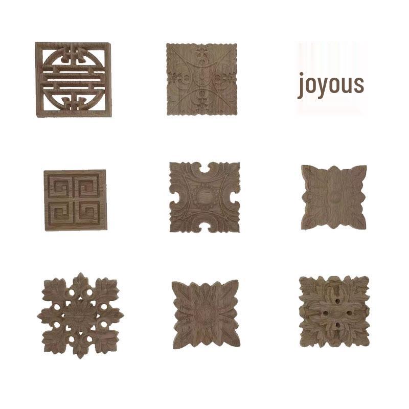 European Style Rubberwood Relief Carved Square Applique: Solid Wood Flower Design for Door, Table, and Cabinet Decor.