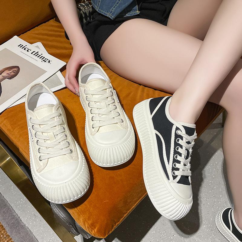 Canvas Thick Baseplate Shoes 2025 Spring and Autumn New Women's Trend Versatile Breathable Biscuit Shoes Light and Non-slip