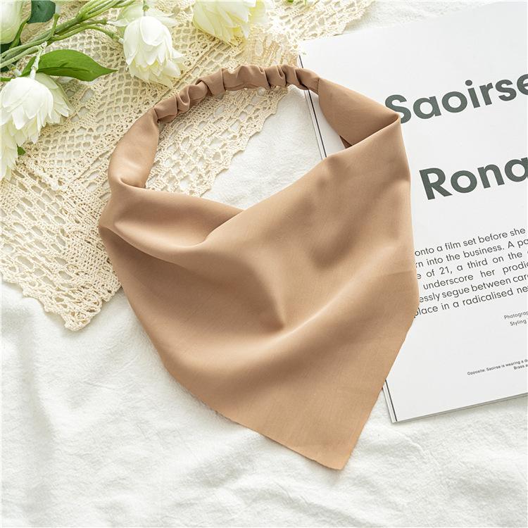 Summer Women Solid Color Head Scarf Vintage Triangle Bandanas Chiffon Elastic Hairbands Children Girl Headbands Hair Accessories
