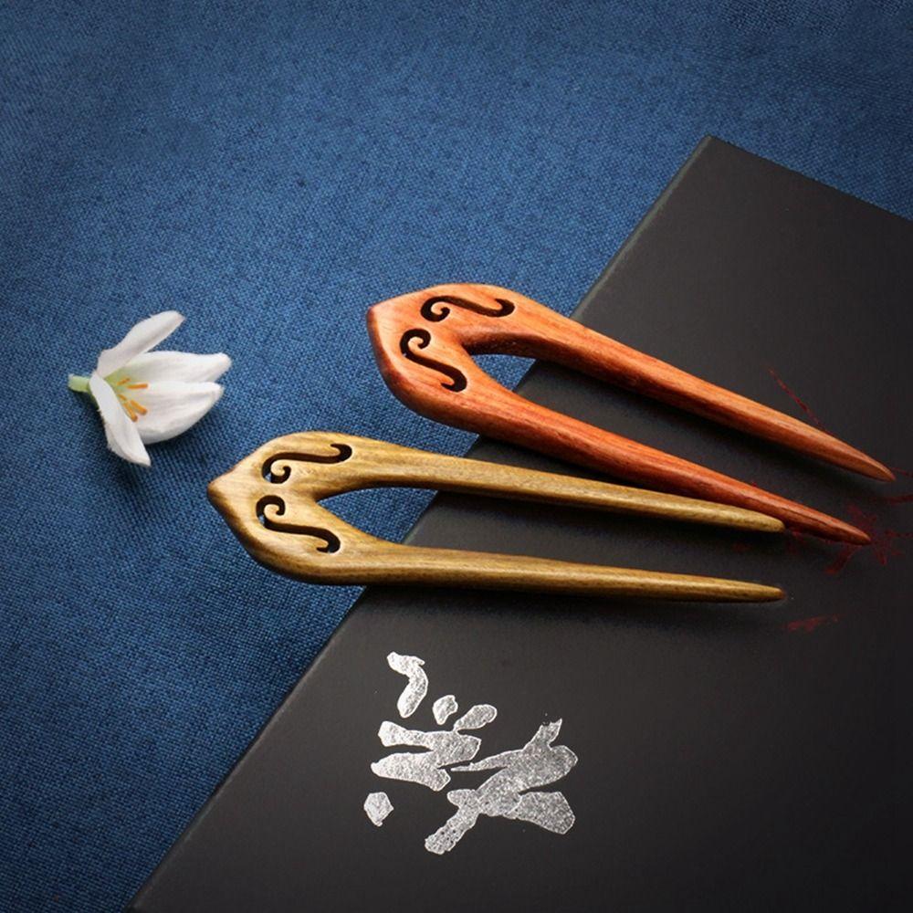 Accessories Cheongsam Hair Comb Clip Black Sandalwood Hanfu Hair Sticks Chinese Style Headwear Wooden Hairpin U Shape Hairpin