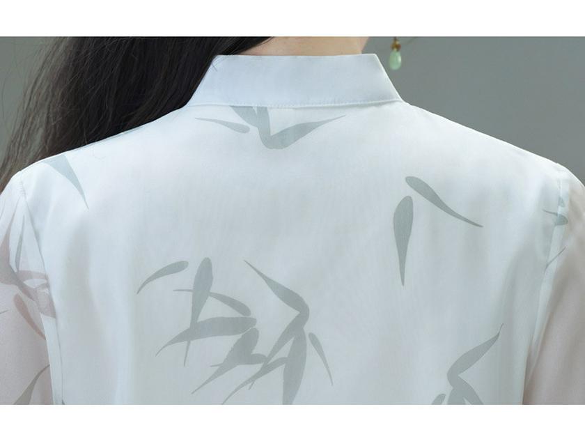 Ретро костюм в китайском стиле с принтом, воротником-стойкой, костюм Тан, ханьфу, ципао, топ и набор для чайной церемонии