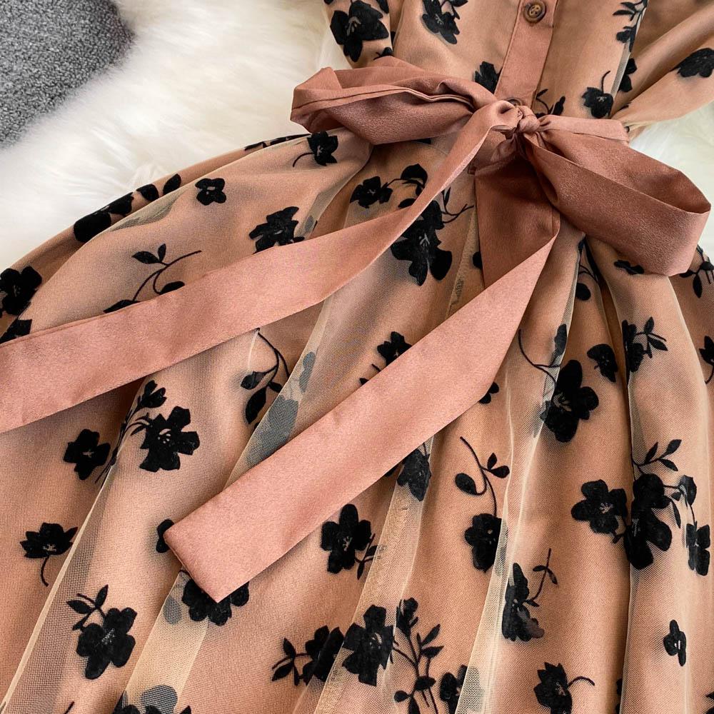 RUGOD Summer Retro Embroidered Waist Slim A-line Dress Elegant Large Swing Long Dress