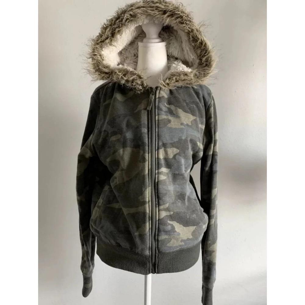 Винтажная толстовка с капюшоном и меховым воротником с надписью «Письмо» на молнии «Осень-зима» Y2K, флисовая куртка в стиле ретро «Харадзюку», вышивка, плюш, темная мода