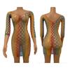 Summer Outfits Transparent Fishnet Tank Tops Bikini Cover Ups Rainbow Swimsuit Women Mesh Dress