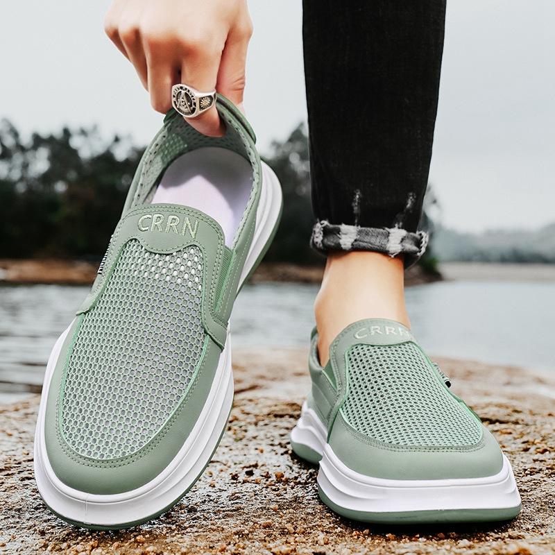 Large Net Hollow Men's Shoes Summer 2024 Breathable Mesh Shoes Men's Casual One-pedal Lazy Shoes Men's Work Shoes