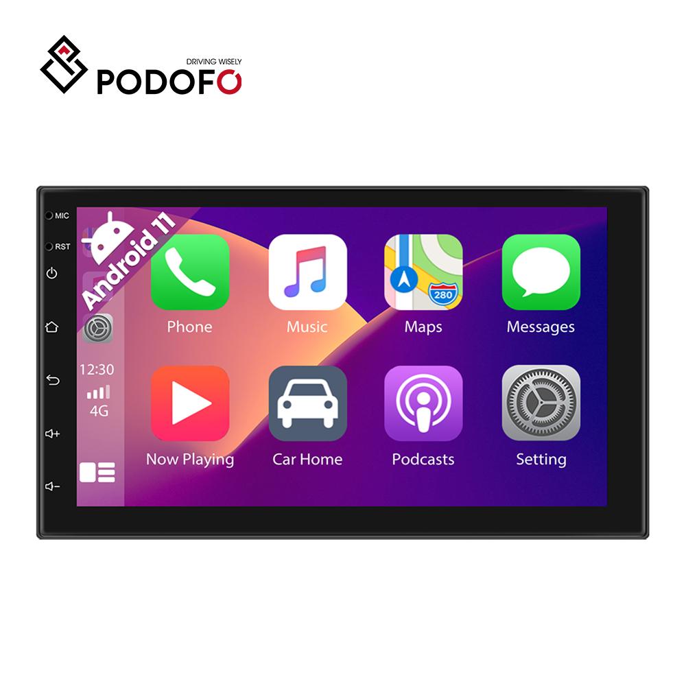 Podofo Универсальный автомобильный радиоприемник 1 + 16G 2 Din 7 дюймов Android 11 с Carplay Android Auto GPS Wi-Fi Hi-Fi Bluetooth FM RDS SWC AHD DVR микрофон