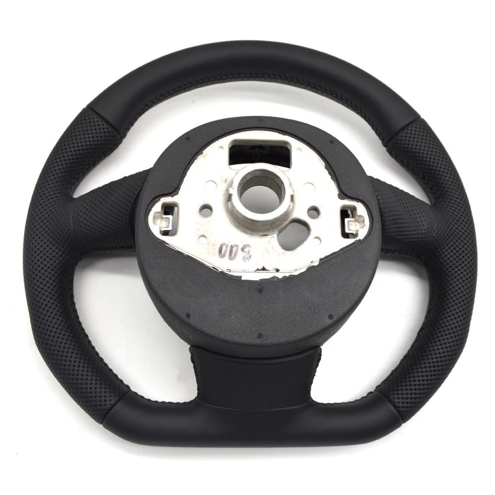 For A4 B8 A3 8V A4 A5 A7 Q3 Q5 Q7 Black Stitched Full Leather Perforated Flat Bottomed Steering Wheel