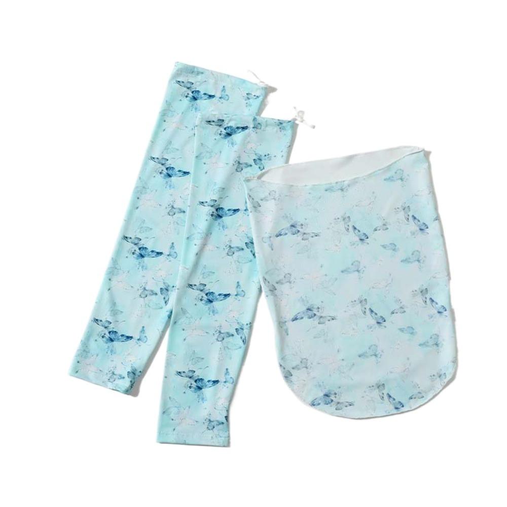 3pcs Breathable Floral Ice Silk Mask UPF50+ Elastic Sunshade Arm Cover Tube Scarf Neck Scarf Women Sunscreen Veil Outdoor