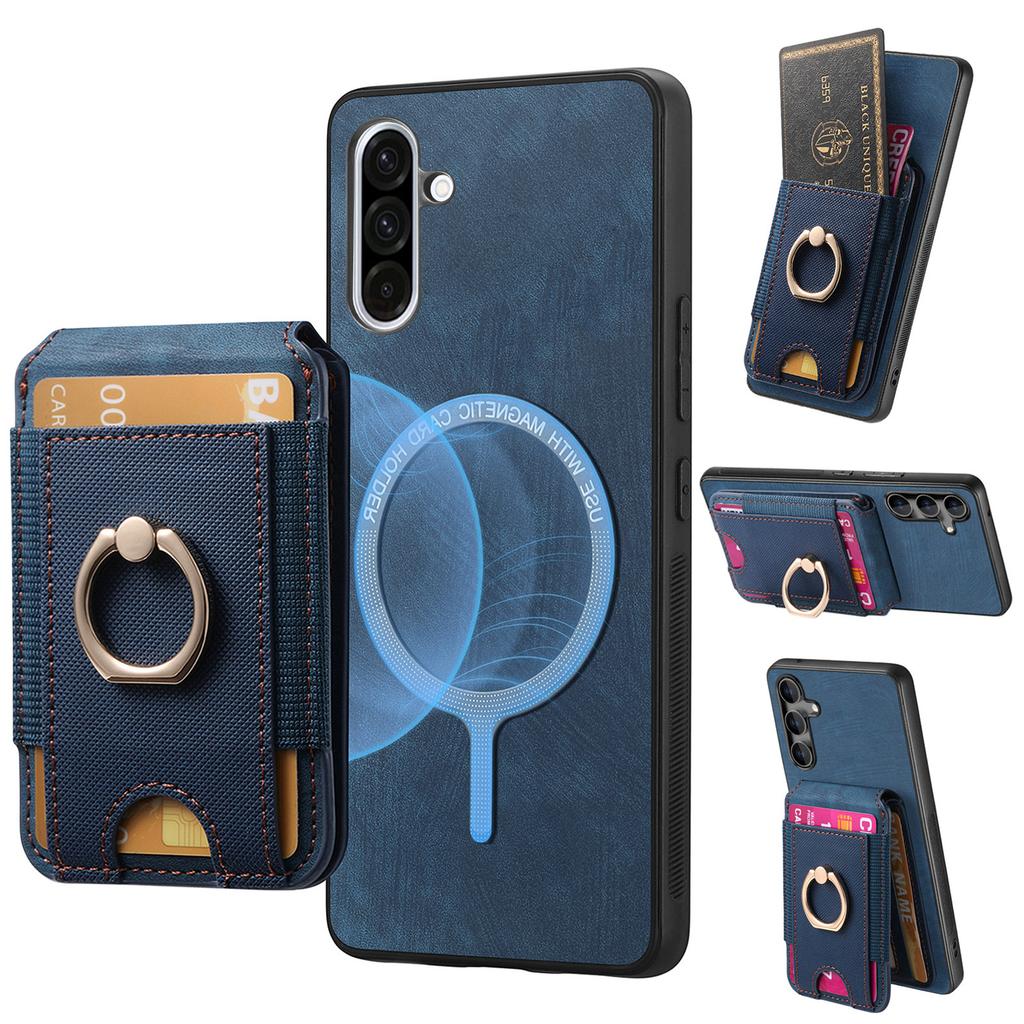 For Samsung Galaxy A36 5G Case Compatible with MagSafe Leather Back Cover with Detachable Card Holder Kickstand