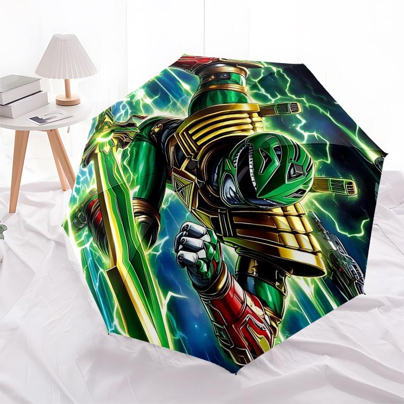 1pc Power Rangers Green Ranger Automatic Opening Folding Umbrella with 8-Bone Iron Frame, Portable Design for Outdoor Use, Perfect Gift for Fans, Trav