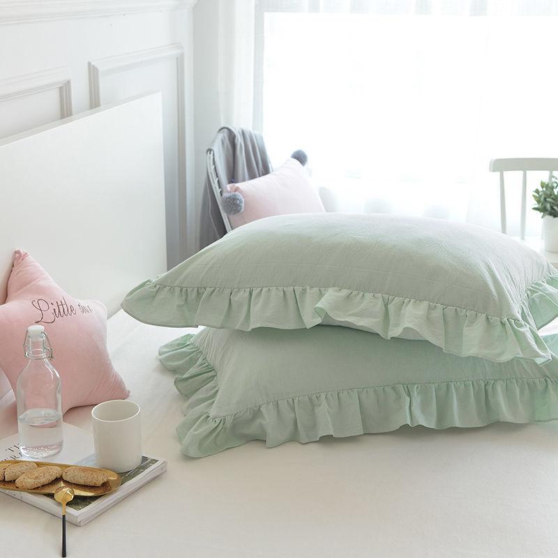2pcs Body Pillow Cover 100% Cotton Pillowcase Solid Color Ruffle Throw Pillows 45X45CM Soft and Breathable Couch Decoration