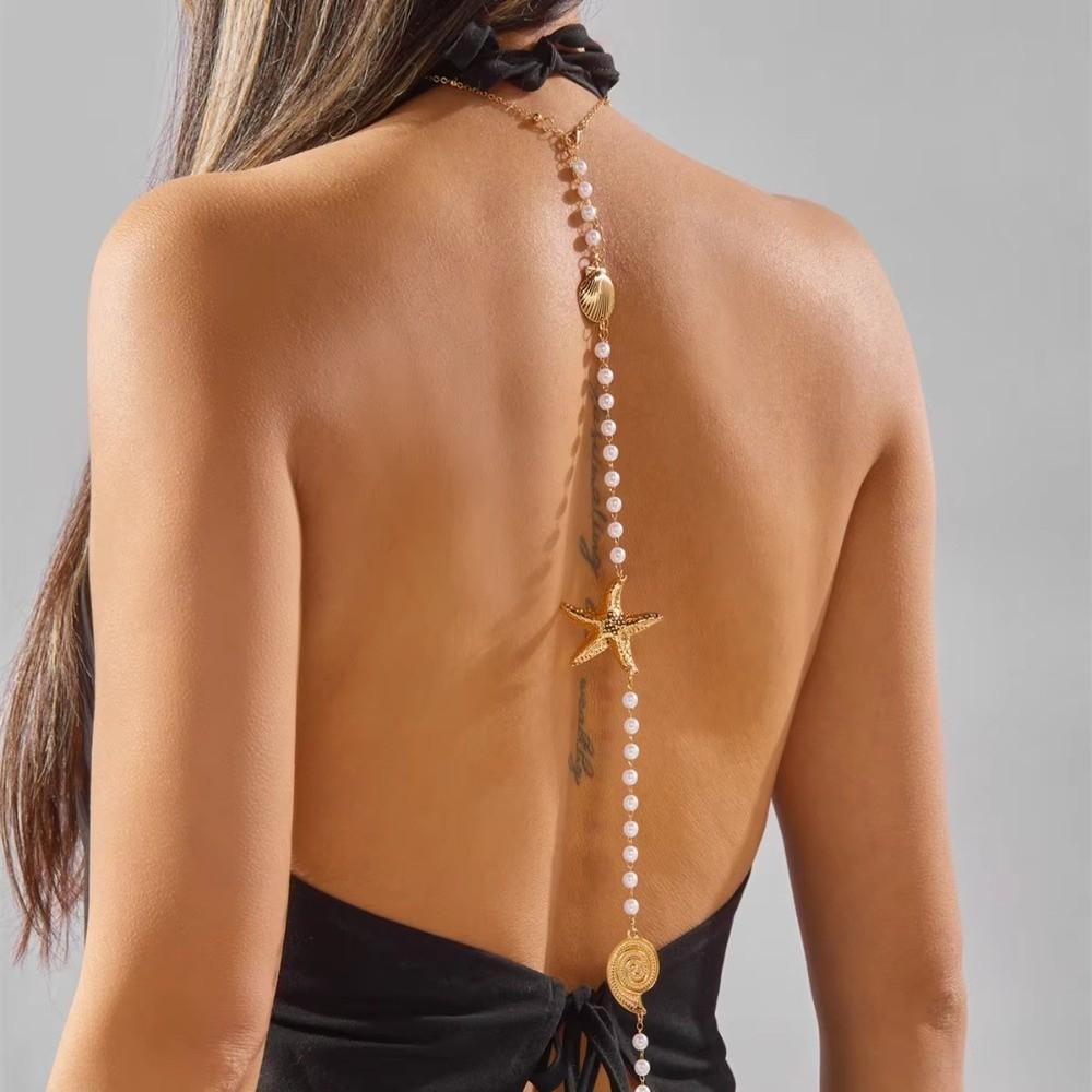 Conch Shell Back Drop Chain Boho Style Bikini Body Jewelry New Long Tassel Pearl Chain Girls