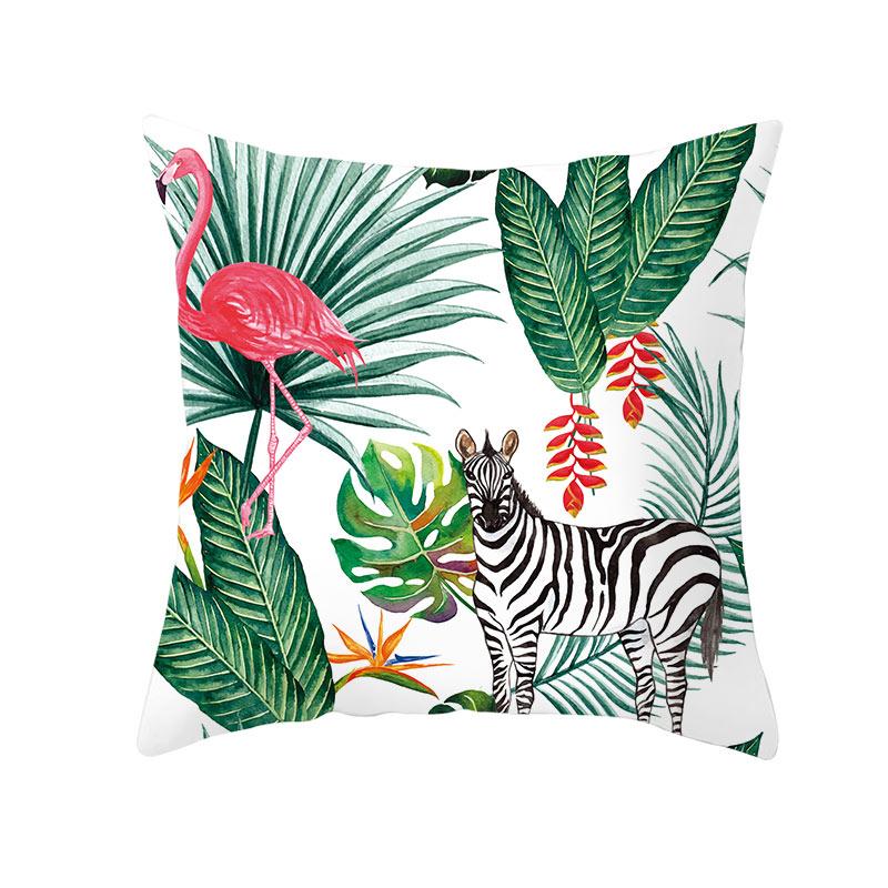Summer Tropical Plant Flamingo Decorative Pillowcase Green Leaf Pillowcase Flamingo Pillowcase