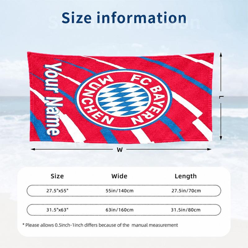 Пляжные полотенца FC Bayern München с индивидуальным именем также служат банными полотенцами, незаменимы летом, обязательны для отдыха на природе, на пляже и у бассейна