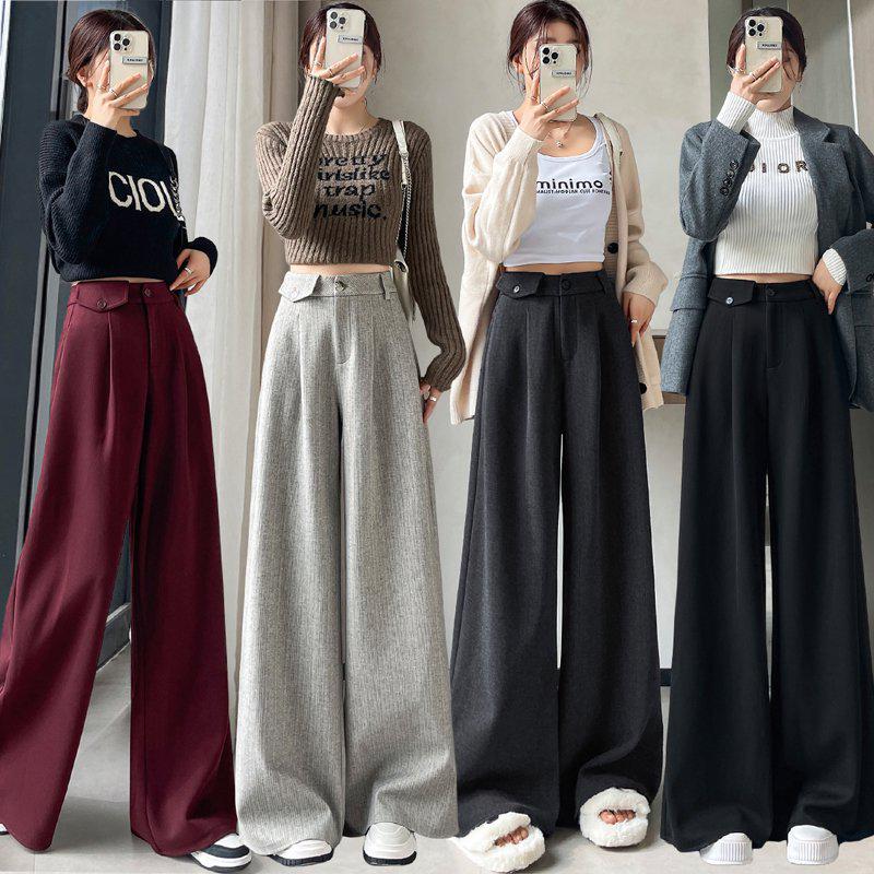 Wheat Ear Pattern Plush Wide-Leg Pants: High-Waisted, Warm, Straight Casual Floor-Length for Women, 2026
