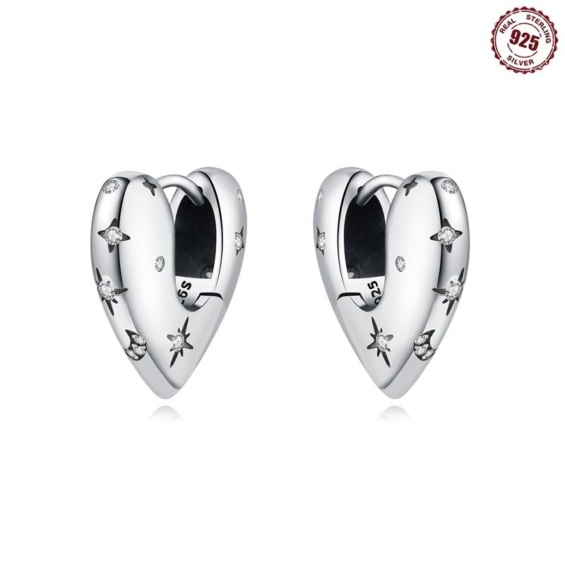 Серьги-кольца из серебра 925 пробы Простые серебряные серьги в форме сердца для женщин Помолвочное Свадебное Вечеринка Подарок на День Рождения Ювелирные изделия