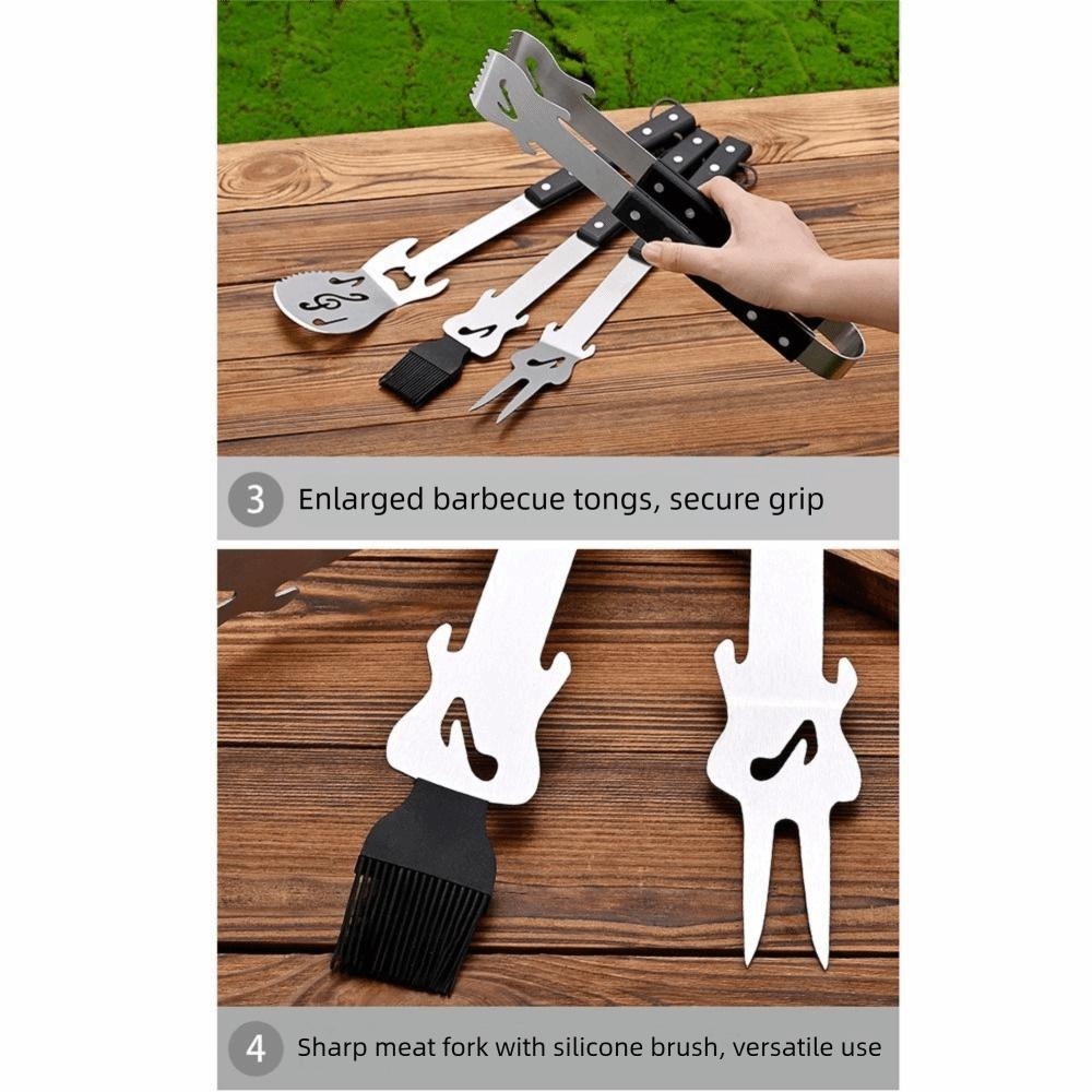 Stainless Steel BBQ Shovel Fork Clamp Easy Draining Barbecue Cutlery Kit Outdoor Party