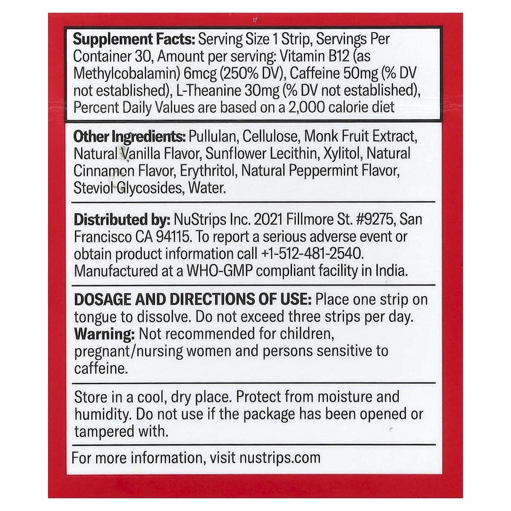 NuStrips, Energy In A Strips™, Cinnamon Vanilla, 30 Strips