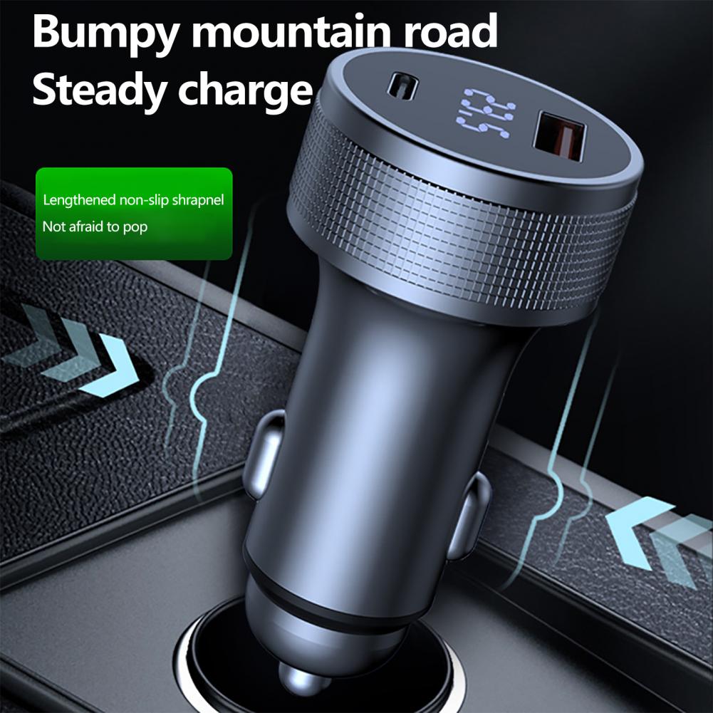 Dual Port Car Charger with Coiled Cable USB Type C Car Lighter Slot Universal Phone Fast Charging Adapter