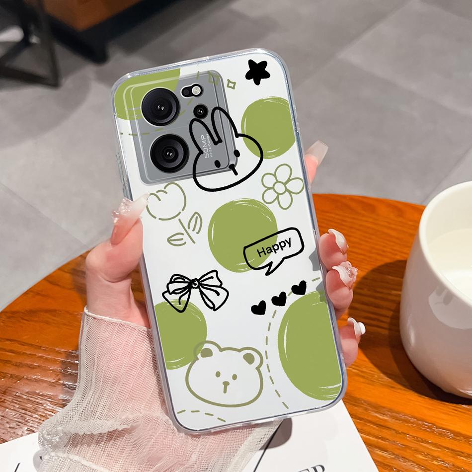 Прозрачный чехол для Xiaomi 13T Pro, мягкий ТПУ силикон, милый мультяшный задний чехол для Xiaomi 13 T 13TPro, противоударный, легкий
