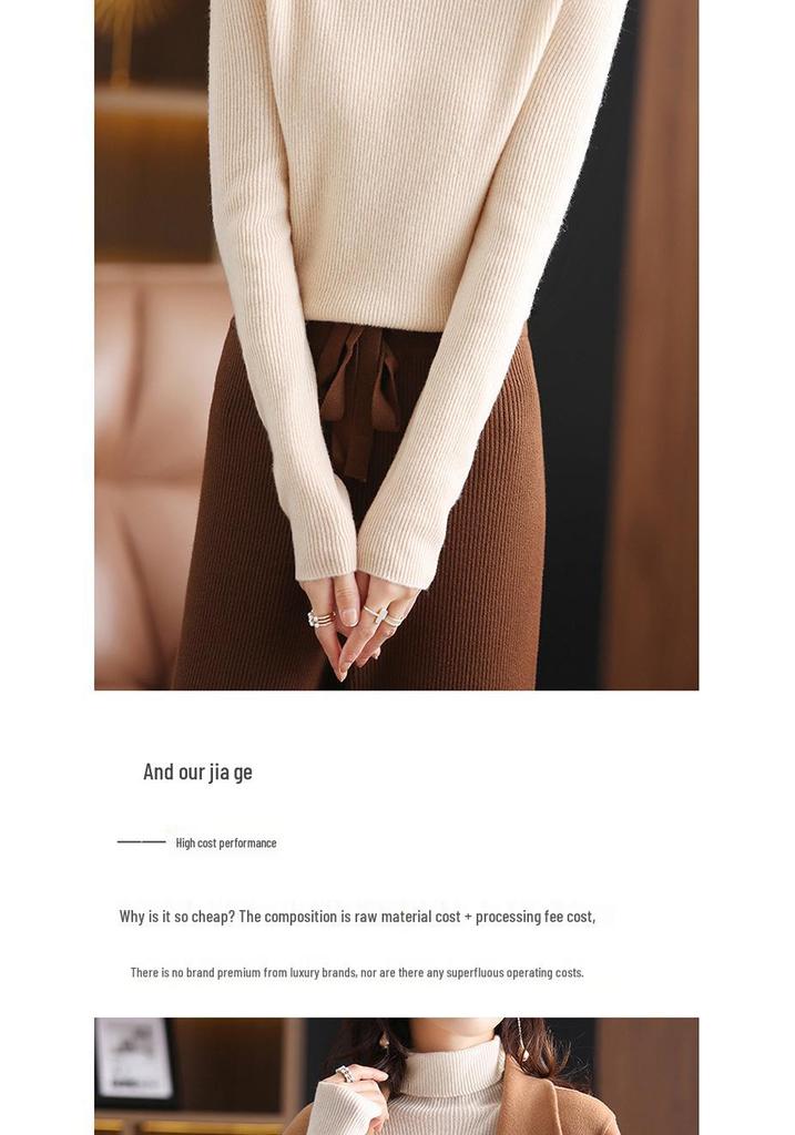 Women's High-Neck Pure Wool Sweater - Autumn/Winter Knitted Style, Stylish Tight-Fit Base Layer