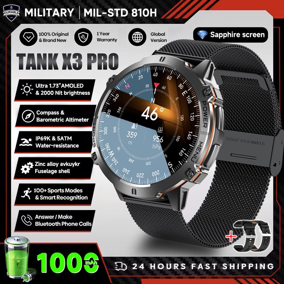 Новые УМНЫЕ ЧАСЫ TANK Ultra 1000 мАч Мужские 1,73" HD AMOLED GPS 10ATM Компас для плавания Барометр BT-звонки Военные умные часы